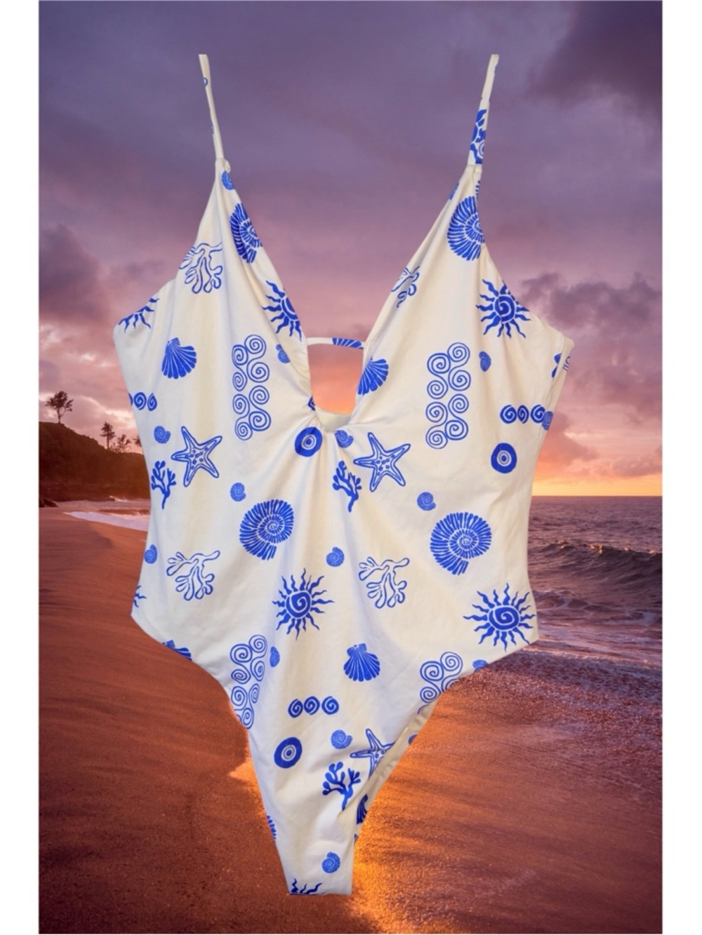 ASOS Island Cut Out Plunge High Cut One Piece Swimsuit NWOT Size 12